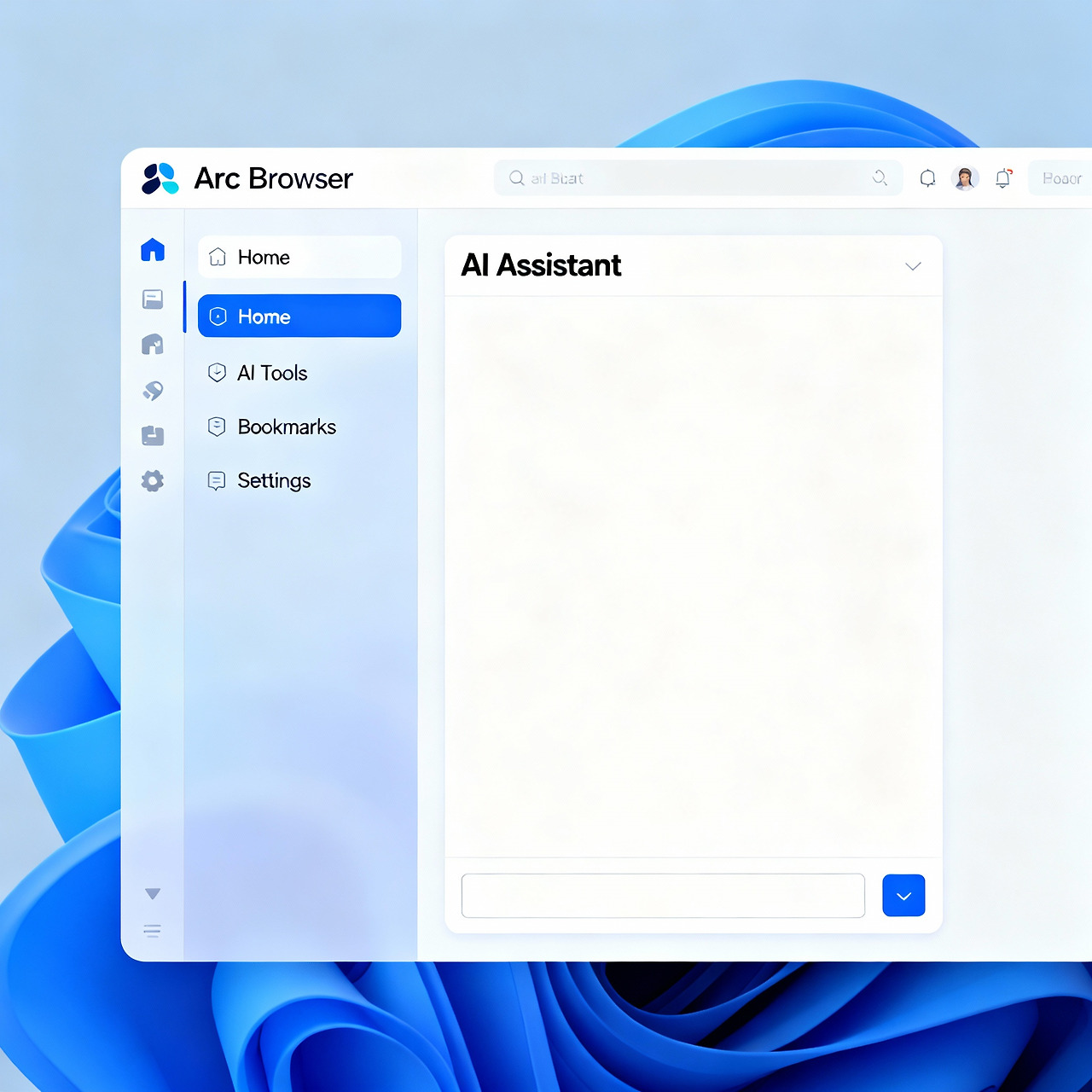 Arc 브라우저의 AI Max 기능을 보여주는 사용자 인터페이스 - 사이드바 탭과 AI 채팅 패널이 있는 모던한 브라우저 디자인