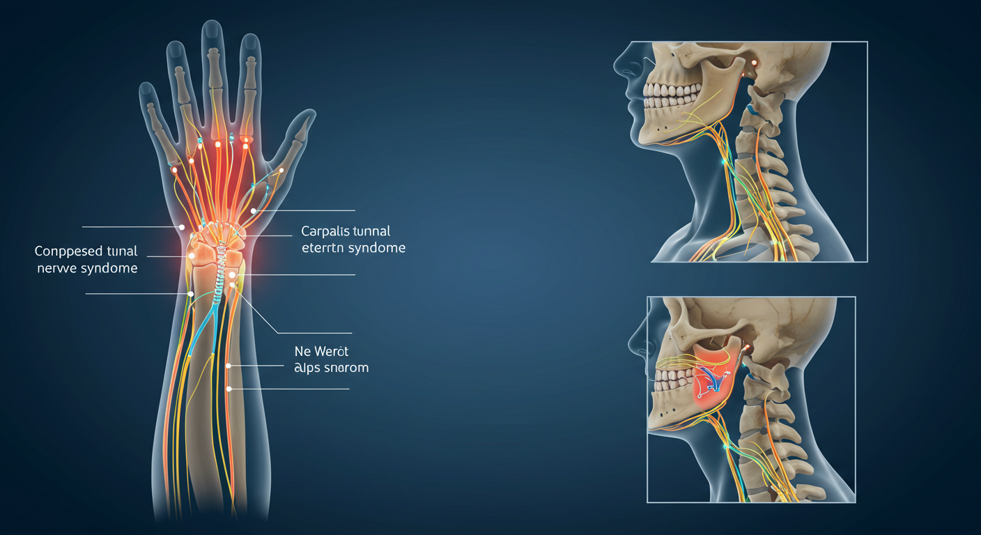 목에서 팔을 거쳐 손가락 끝까지 이어지는 신경 경로를 나타내는 빛나는 선이 있는 사람의 손을 선명하고 전문적인 일러스트레이션