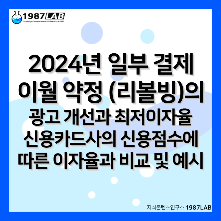 2024년 일부 결제 이월 약정(리볼빙)의 광고 개선과 최저이자율 신용카드사의 신용점수에 따른 이자율과 비교 및 예시