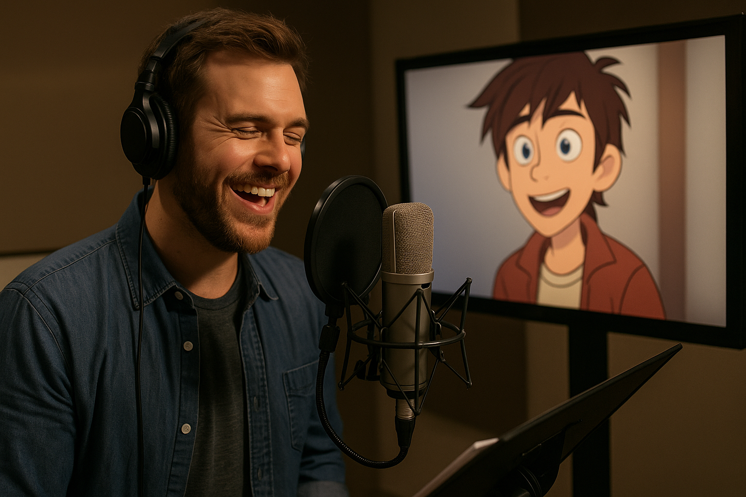 성우가 녹음하는 사진