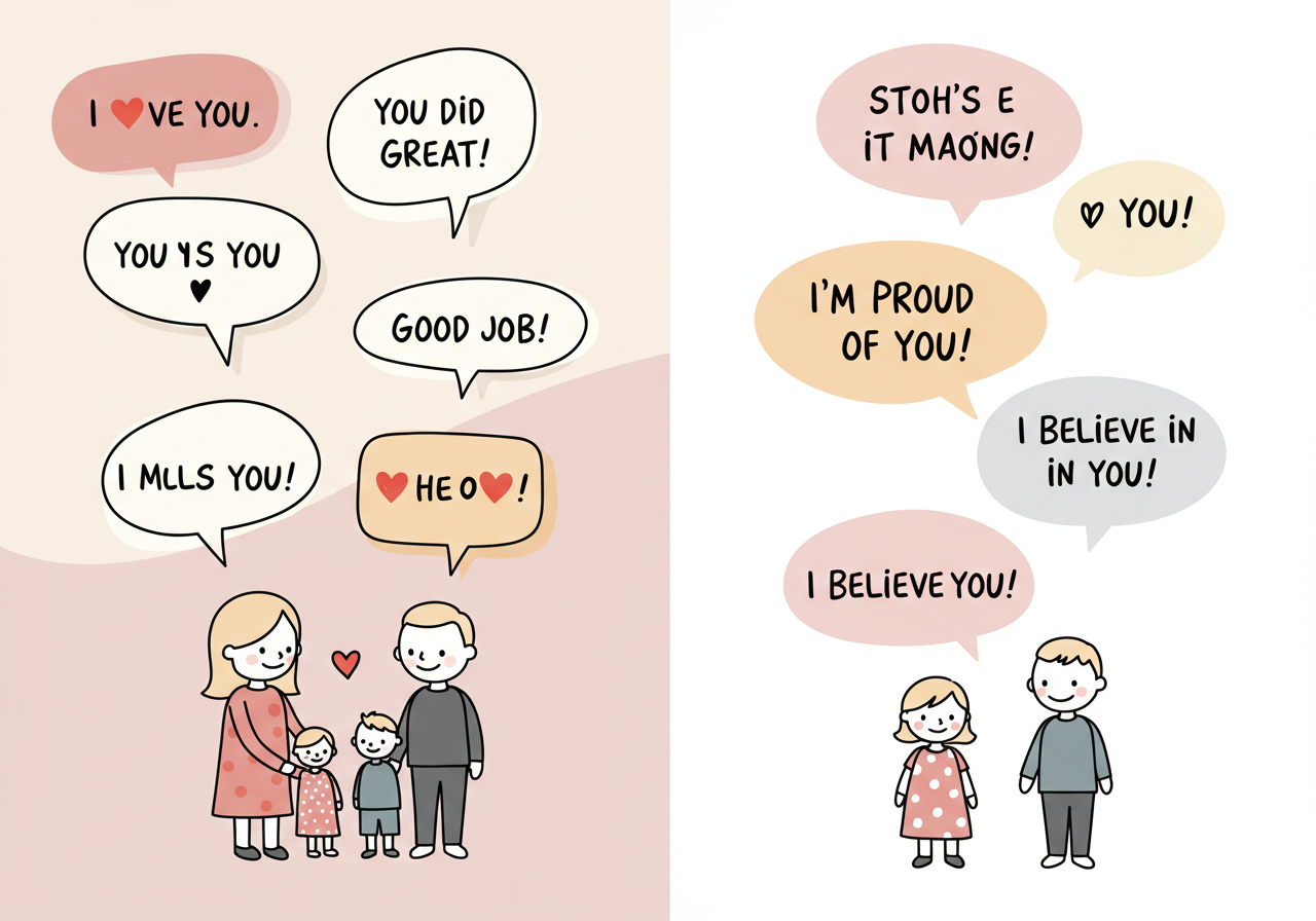 아이의 마음을 여는 긍정적 대화 예시 그래픽 이미지