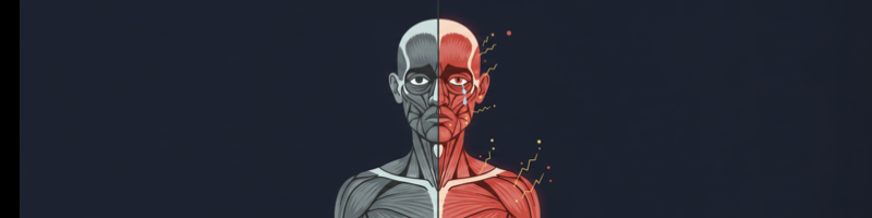 힘이 약해진 근육과 과잉반응하는 피부를 보여주는 그림