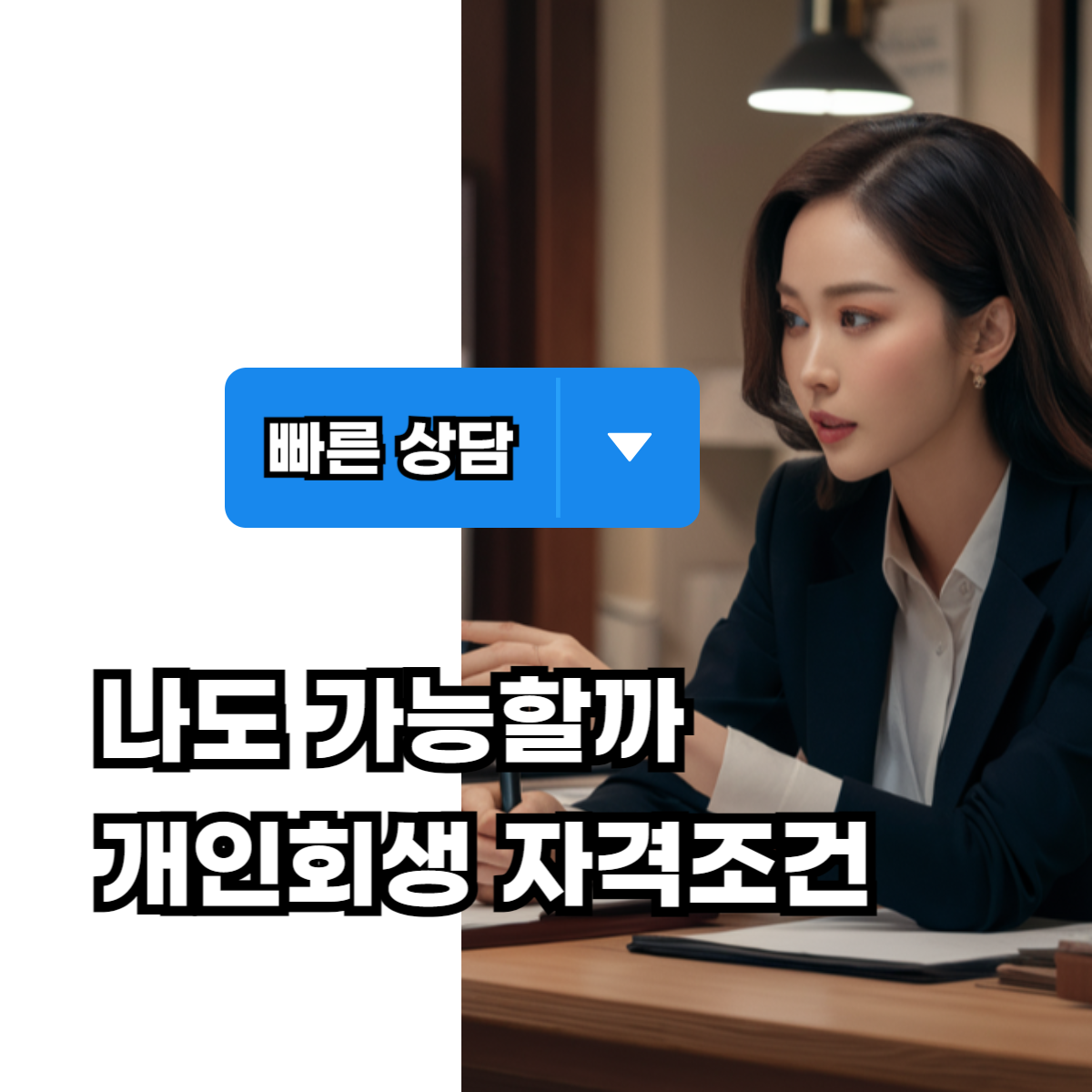 개인회생자격 조회를 안내하고 있는 여성변호사
