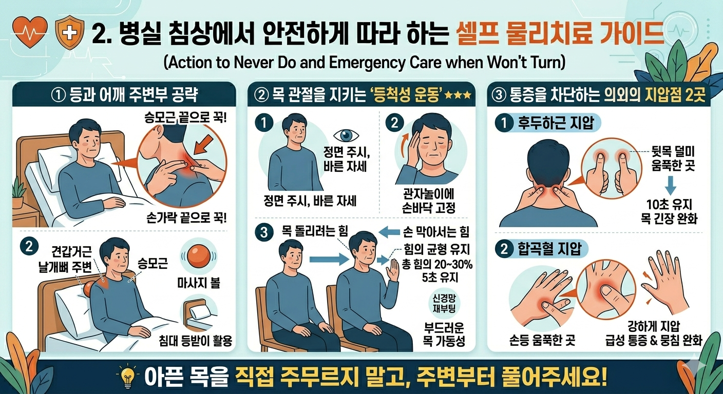 병실 침상에서 안전하게 따라 하는 셀프 물리치료 가이드