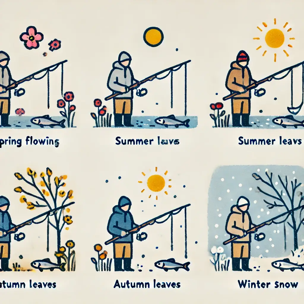 계절별 숭어 낚시를 묘사한 그림.