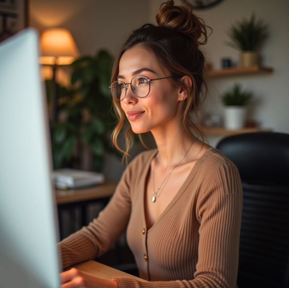 안경쓰고 편하게 일하는 여자