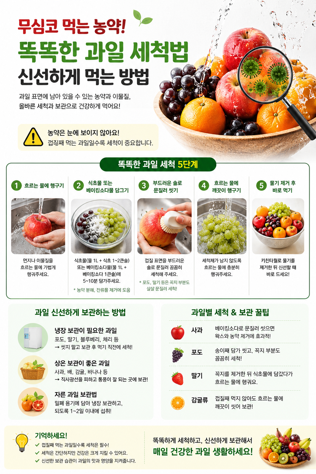 무심코먹는 농약 똑똑한과일세척법 신선하게먹는방법