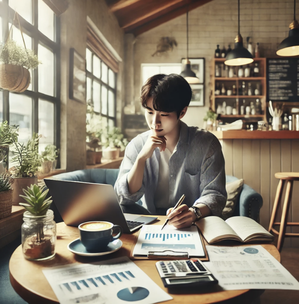 재무 서류를 검토하며 일하는 소규모 사업주의 모습
