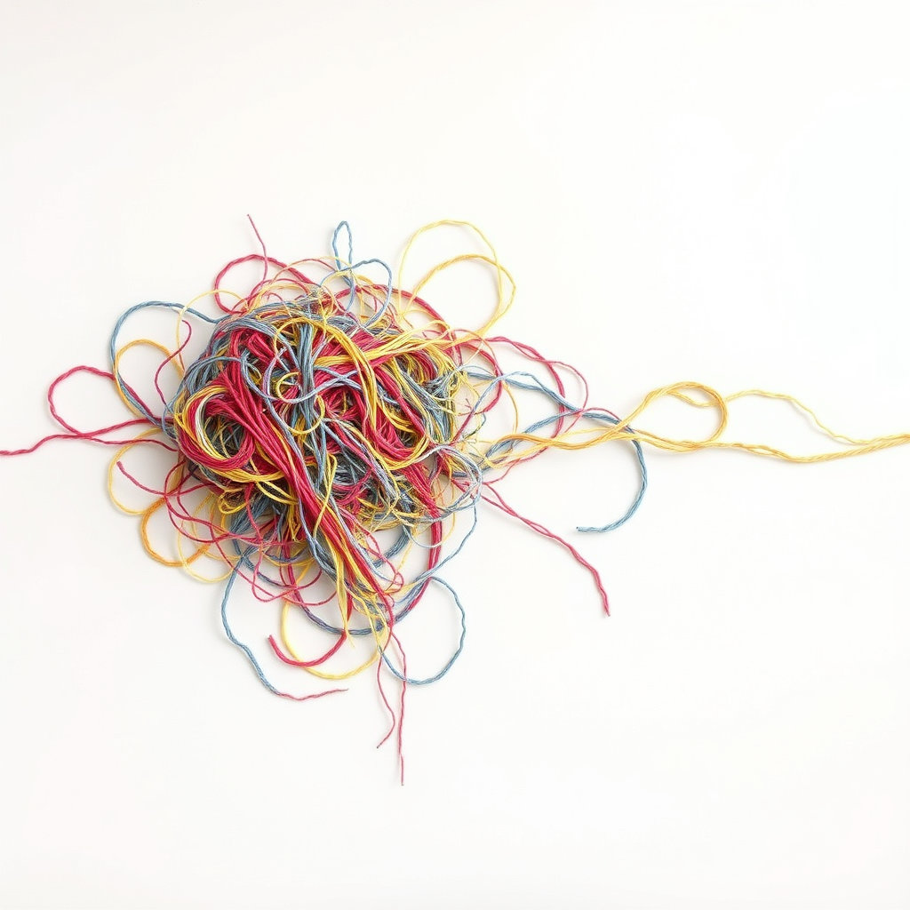 복잡하게 엉킨 실타래가 술술 풀려 깔끔한 선이 되는 모습