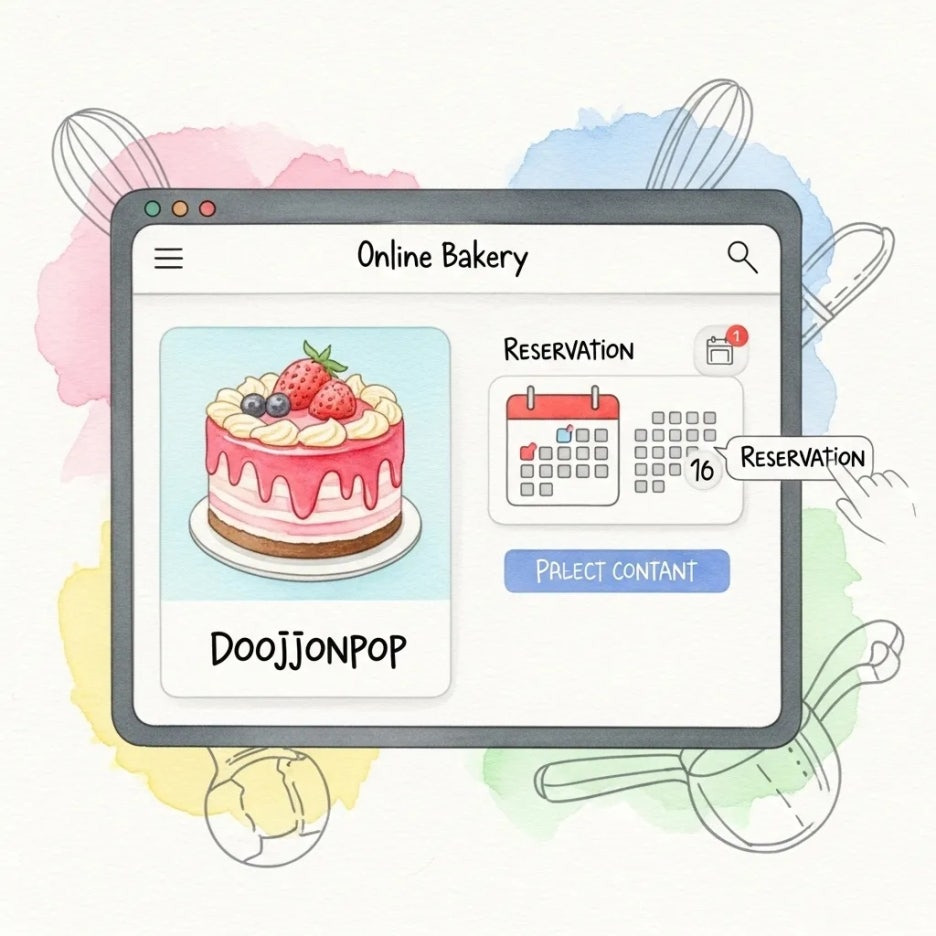 온라인으로 케이크를 예약하는 손가락 모습