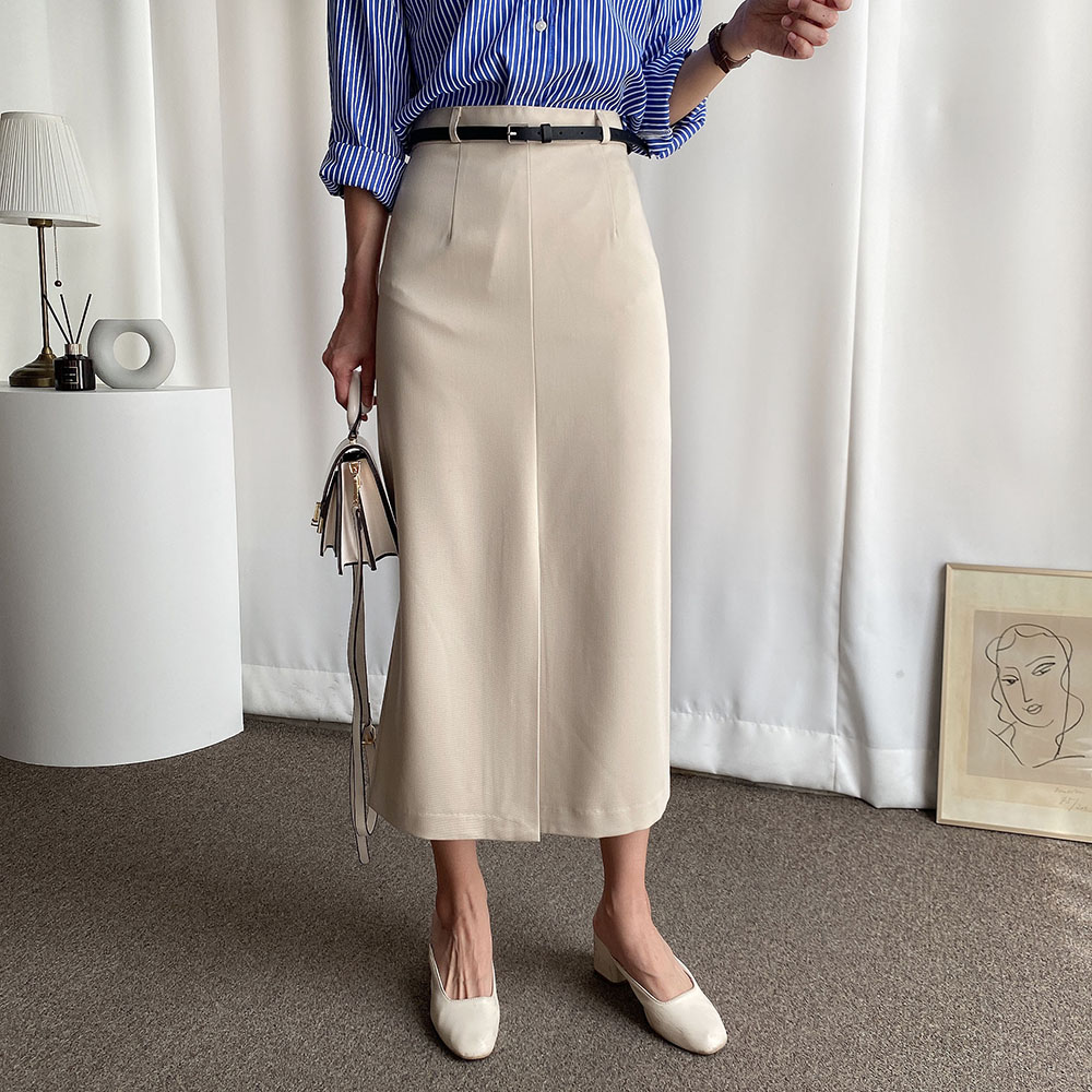 가을 하이웨스트 앞트임 벨트 롱 스커트