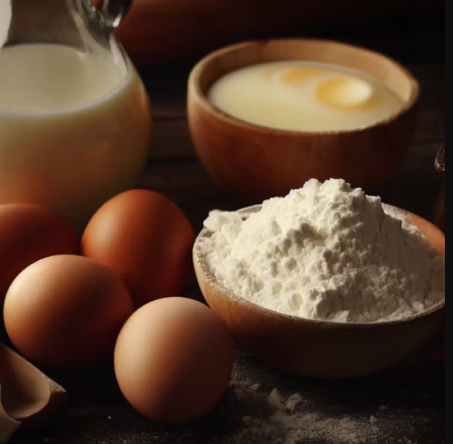 계란, 밀가루, 우유 등 재료 사진