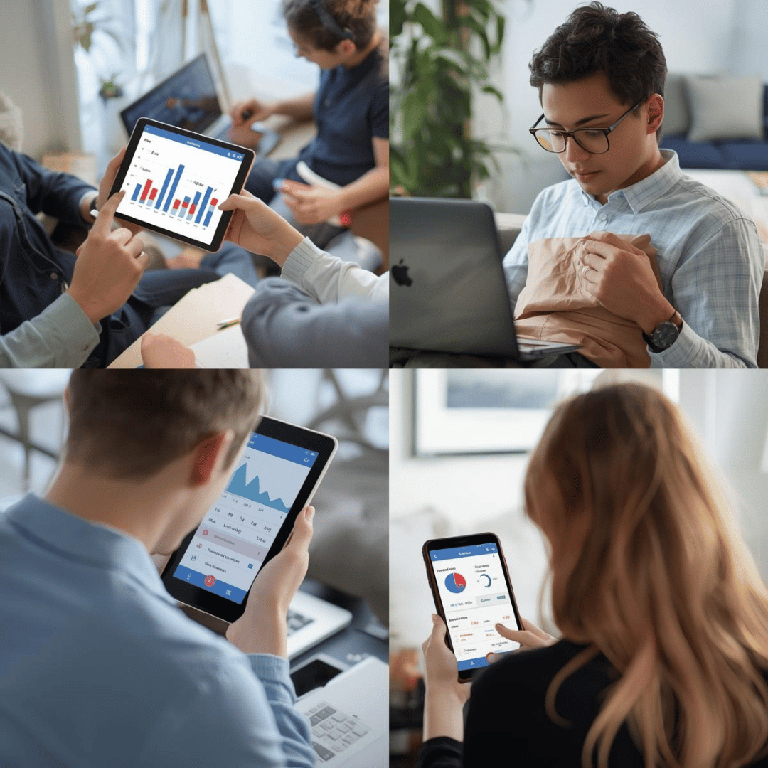 다양한 기기에서 EBS 스마트리스닝 앱을 활용하여 약점 분석 학습을 하는 모습