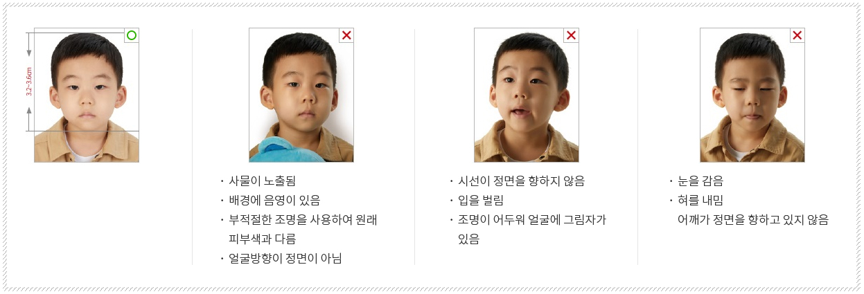 유아 사진 규정 예시