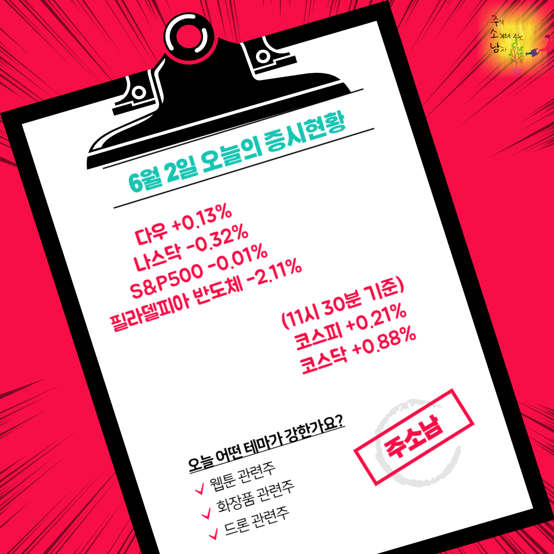 6월 2일 오늘의 증시현황