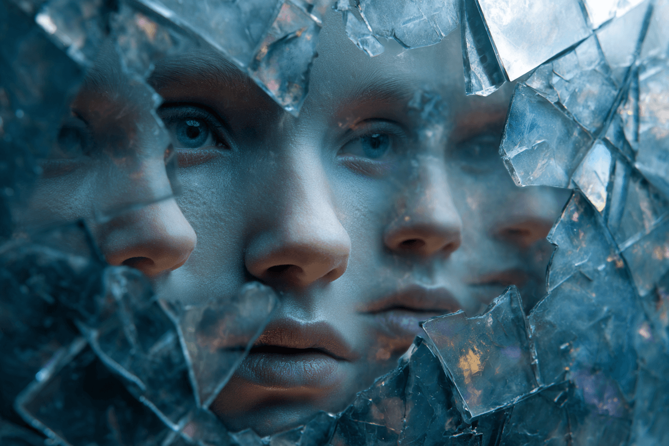 깨진-거울-사이의-여성-이미지