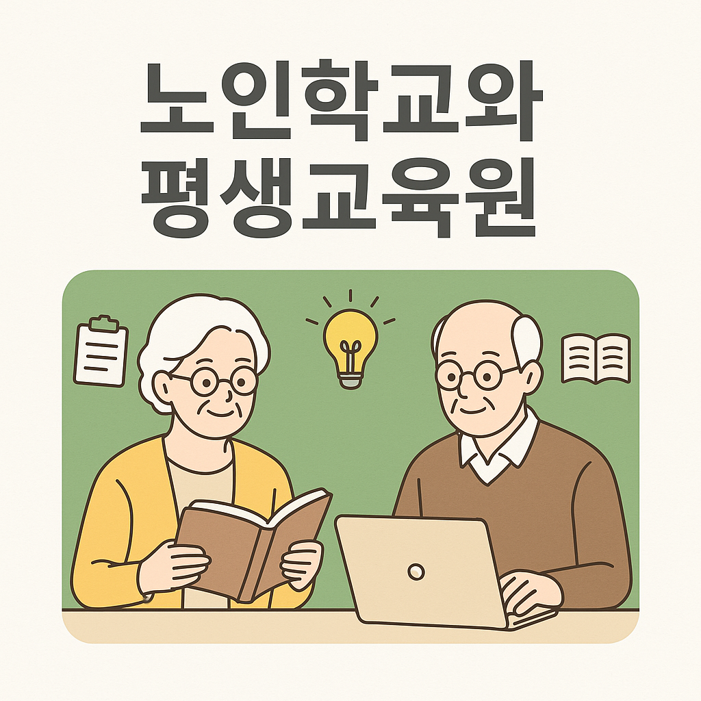 노인학교와 평생교육원 시니어들이 공부하는 모습그림