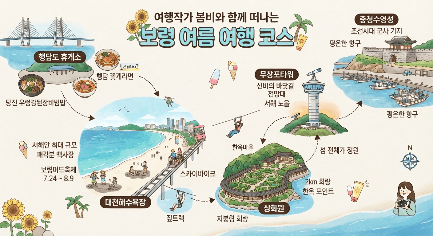 보령 여행 코스(대천해수욕장 상화원 서해안)