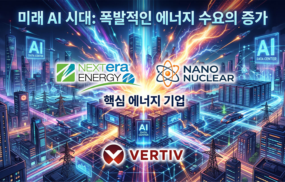 AI전력 부족 사태를 해결할 기업 "넥스트라에너지""나노 뉴클리어""버티브 홀딩스"가 AI에 전력을 공급하는 모습