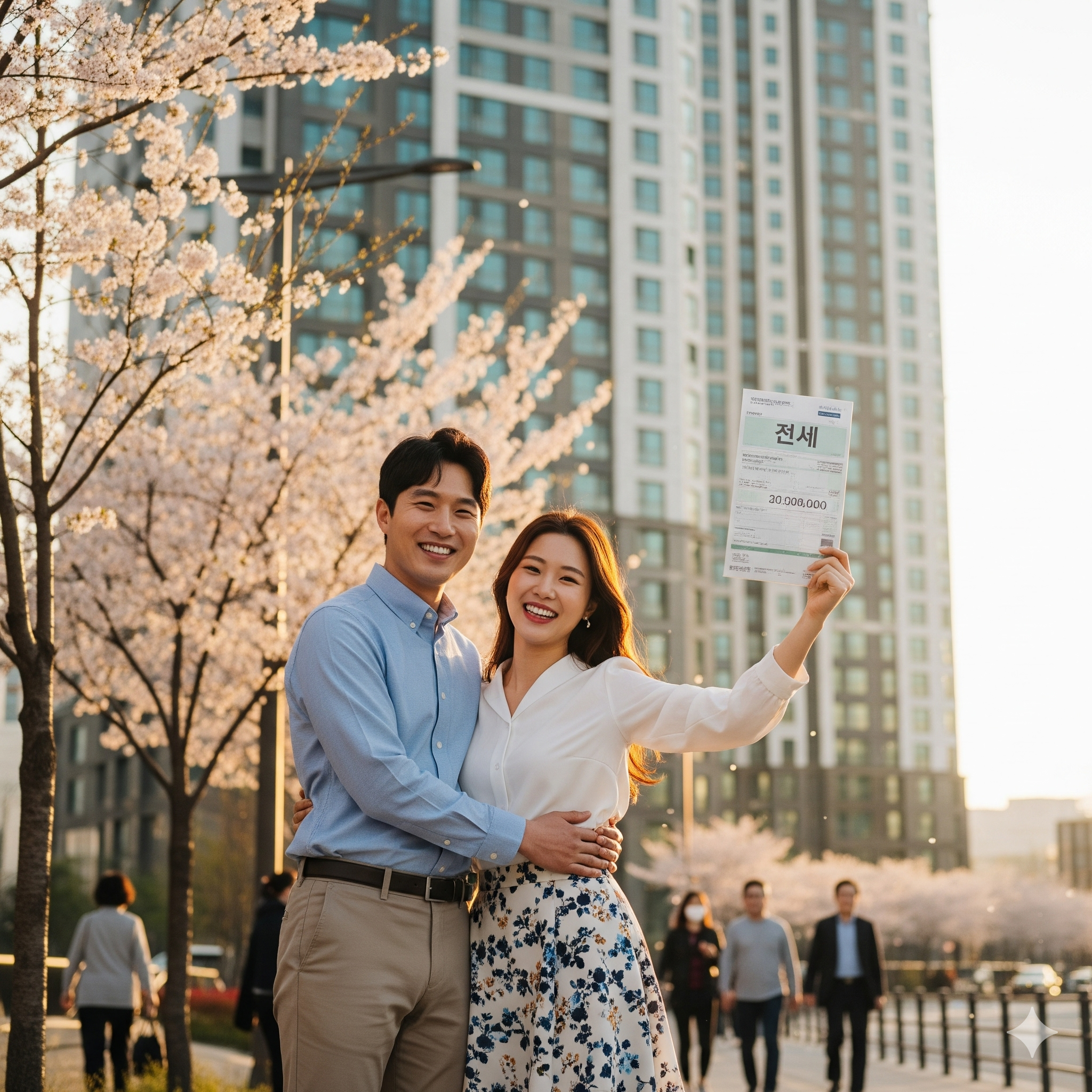신혼부부가 전세 계약서에 사인하는 장면