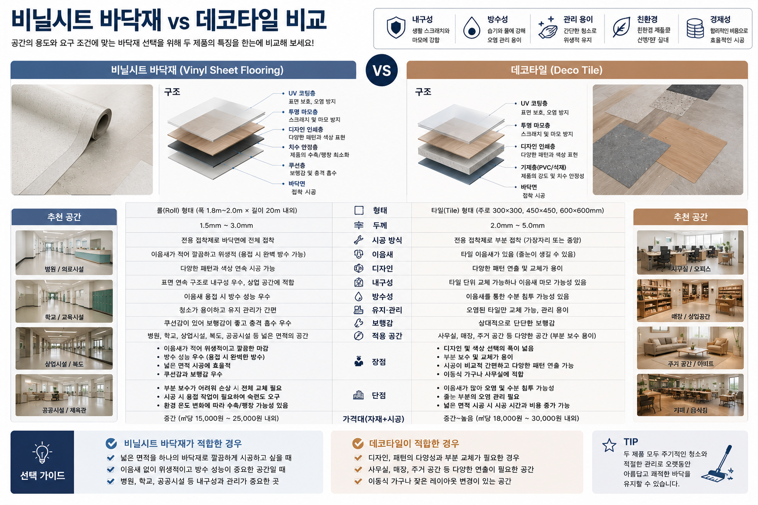 비닐시트 바닥재와 데코타일의 차이