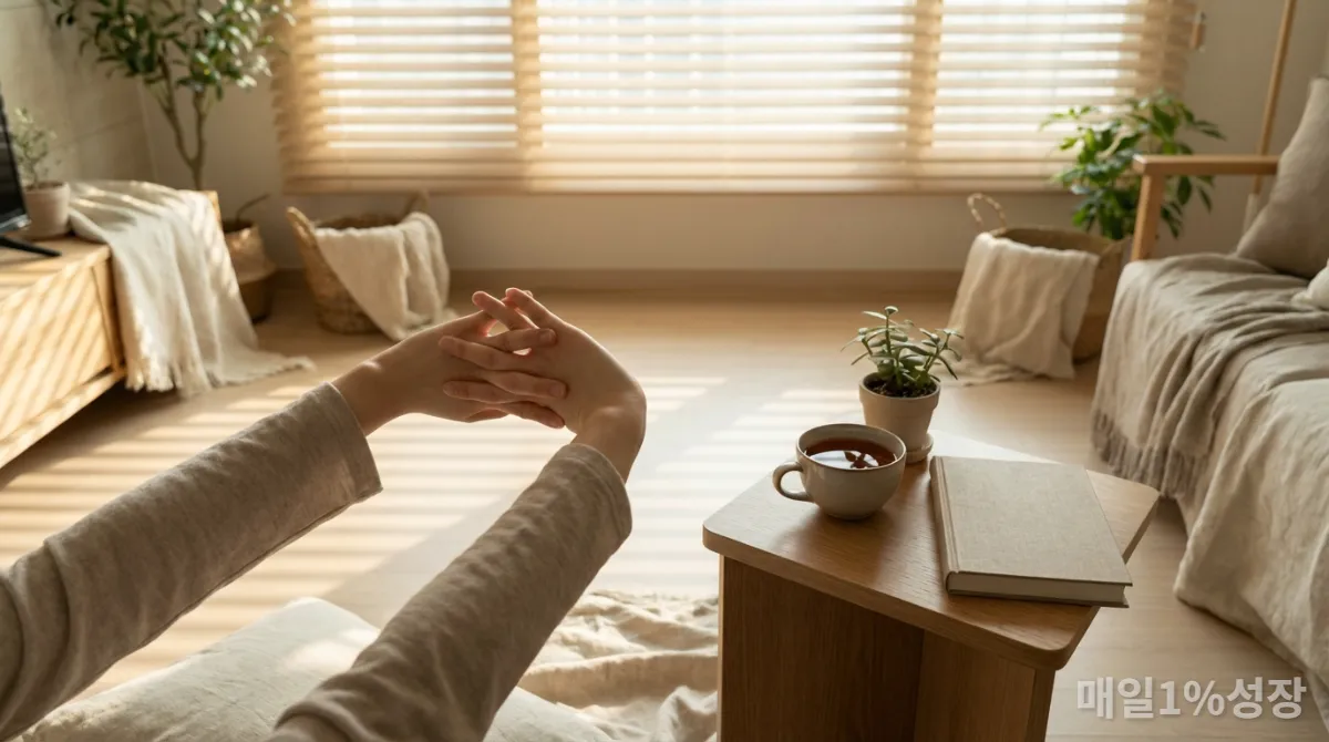 한국인의 평화로운 아침 루틴과 스트레칭