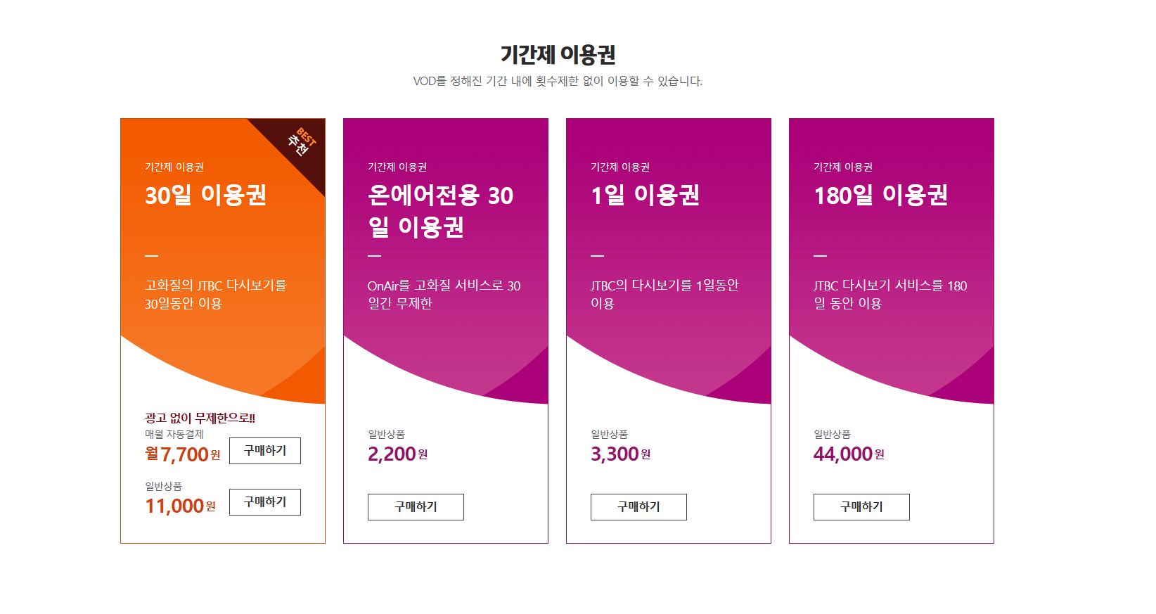 이용권을 이용하여 JTBC 를 시청하는 방법을 알려주는 이미지