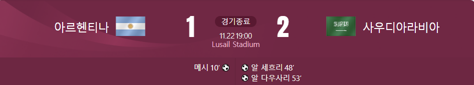 아르헨티나 대 사우디아라비아 경기결과가 적힌 사진