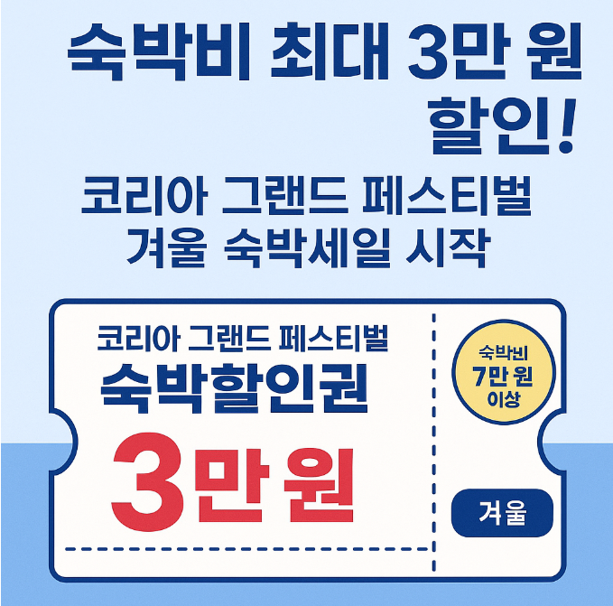 11월 3일부터 비수도권 숙박시설 예약 시 7만 원 이상은 3만 원, 7만 원 미만은 2만 원을 즉시 할인받을 수 있는 ‘숙박세일페스타 겨울여행편’이 시작