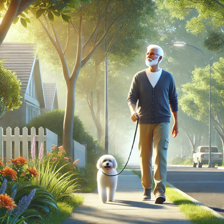 은퇴자의 하루, 반려견과의 산책하는 이미지
