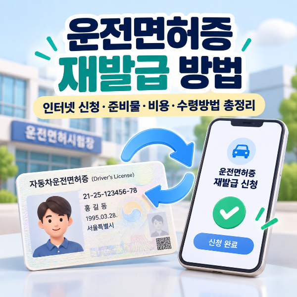 운전면허증 재발급 인터넷 신청방법을 안내하는 대표 이미지