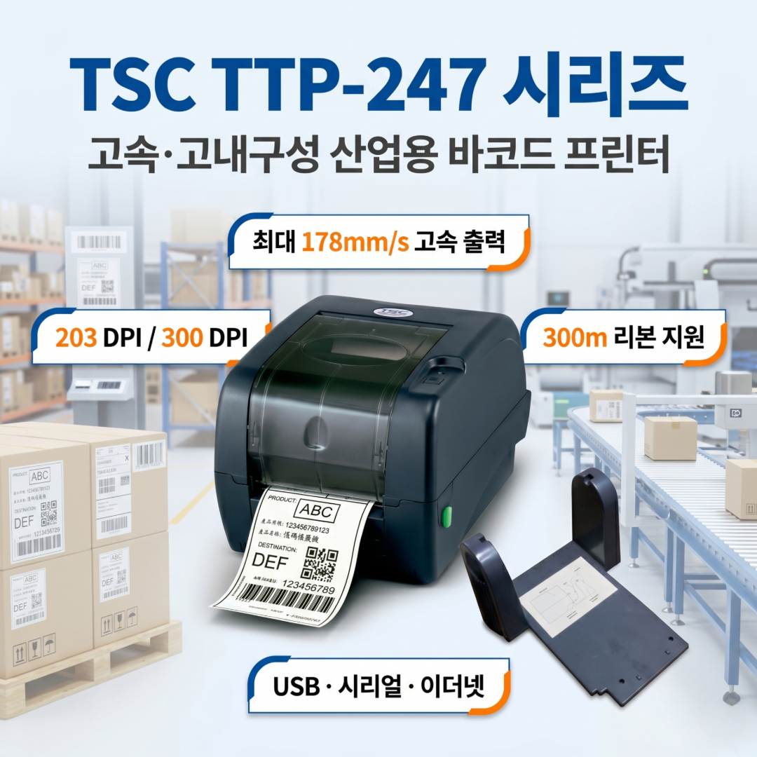 TSC TTP-247, TSC TTP-345, 바코드 프린터 추천, 산업용 바코드 프린터, 열전사 프린터, 라벨 프린터, 물류센터 프린터, 제조업 바코드 프린터, 300DPI 바코드 프린터, TSC 프린터