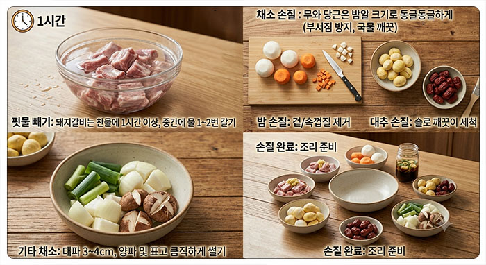 돼지갈비찜 핏물 빼기 및 재료 손질