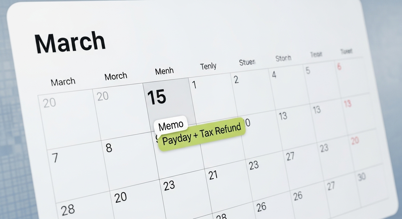 3월 월급날 환급금이 함께 지급되는 일정을 표시한 달력