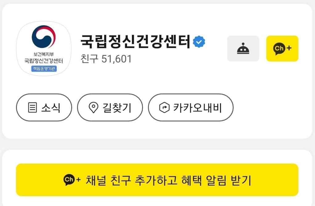 국립정신건강센터-카카오톡 우울증 자가진단