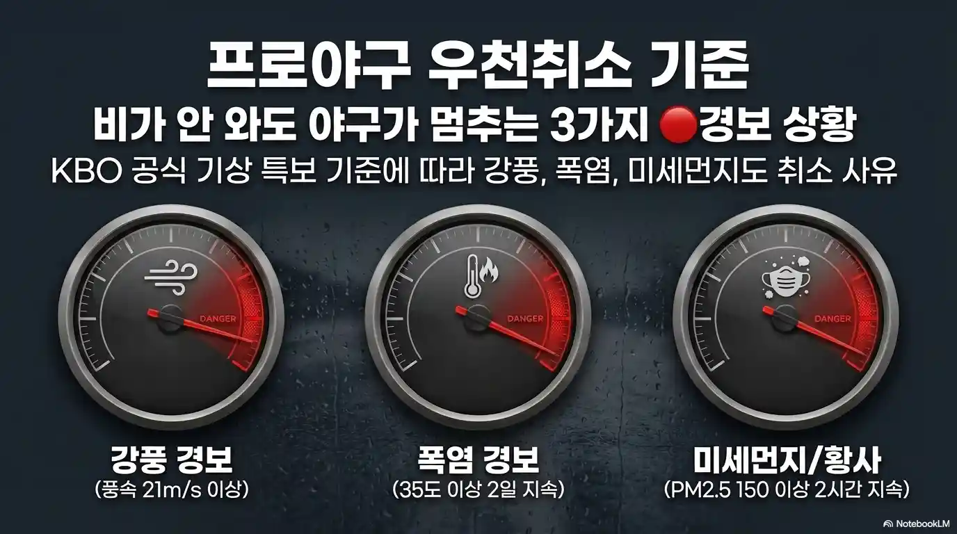 프로야구 우천 취소 기준인 기상 상태