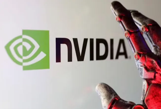 엔비디아 로고와 손