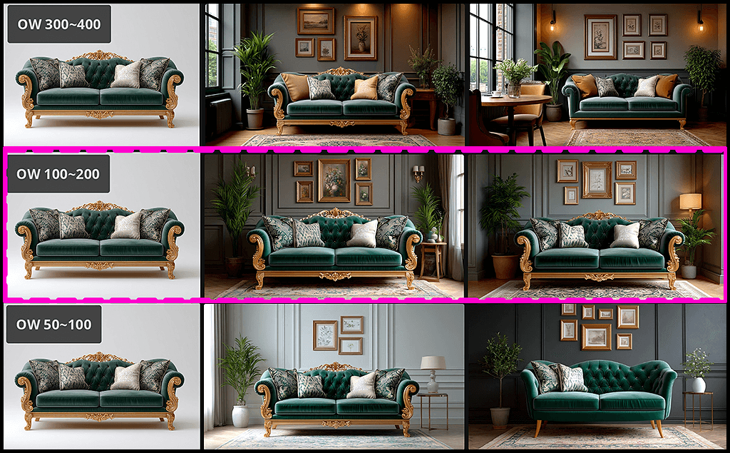 쇼파 디테일, 화려한 조각 프레임과 에메랄드 그린 벨벳 장식의 고급 쇼파의 OW 강도 비교 이미지 _Midjourney