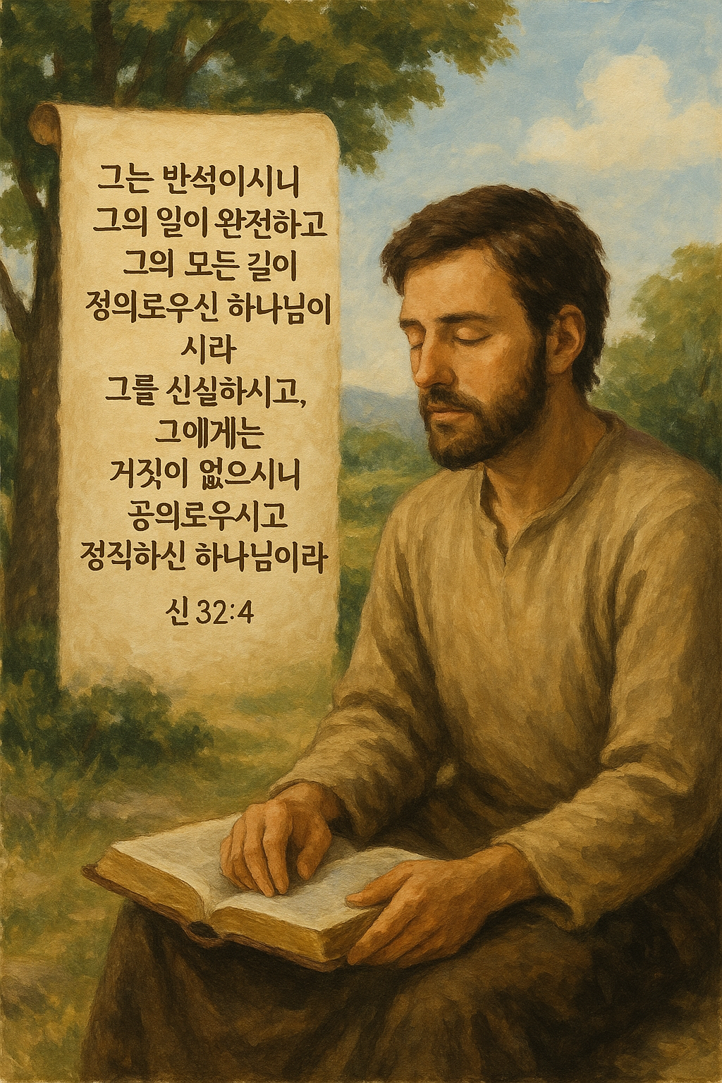 신 32:4 말씀을 통해 하나님의 공정하심과 신실하심을 찬양하는 시간을 가지고 하나님을 묵상하며 잠잠히 하나님과 깊이 동행하는 시간을 가지는 모습입니다.
