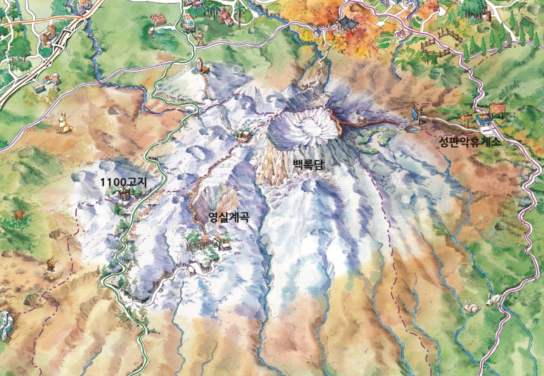 눈 덮인 한라산 백록담 상세 일러스트