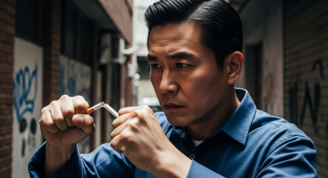 담배를 끊고 버리는 40대 남성