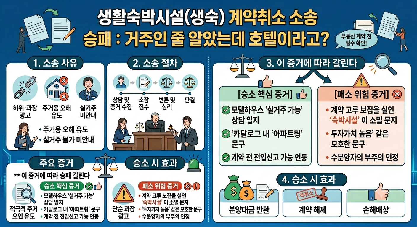 생숙 계약취소 소송 승패 : 거주인 줄 알았는데 호텔이라고? 이 증거에 따라 갈린다.