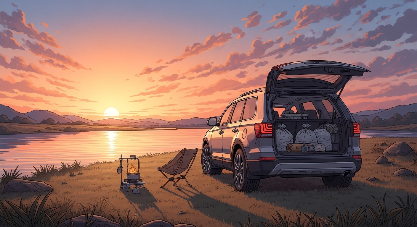 흔적 없이 깨끗하게 정리된 차박 캠핑 사이트