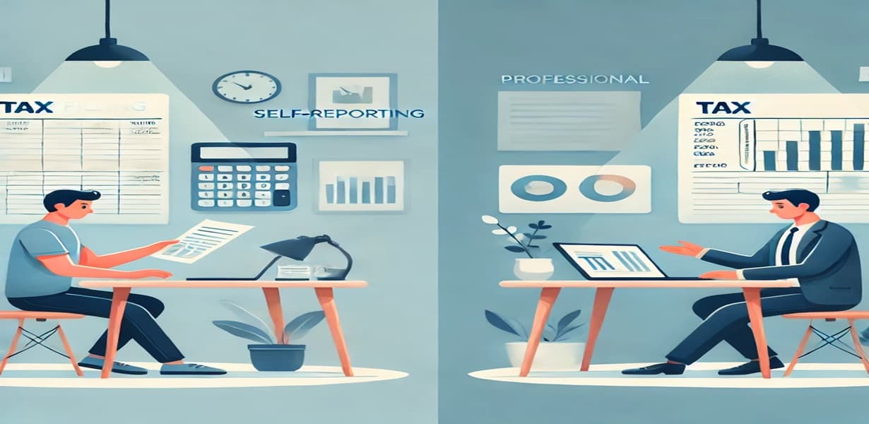 프리랜서의 세무 셀프 신고와 세무 대행 비교 일러스트