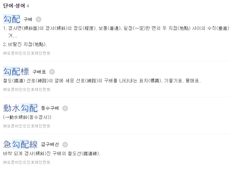 구배 勾配 네이버 한자 검색 화면 갈무리