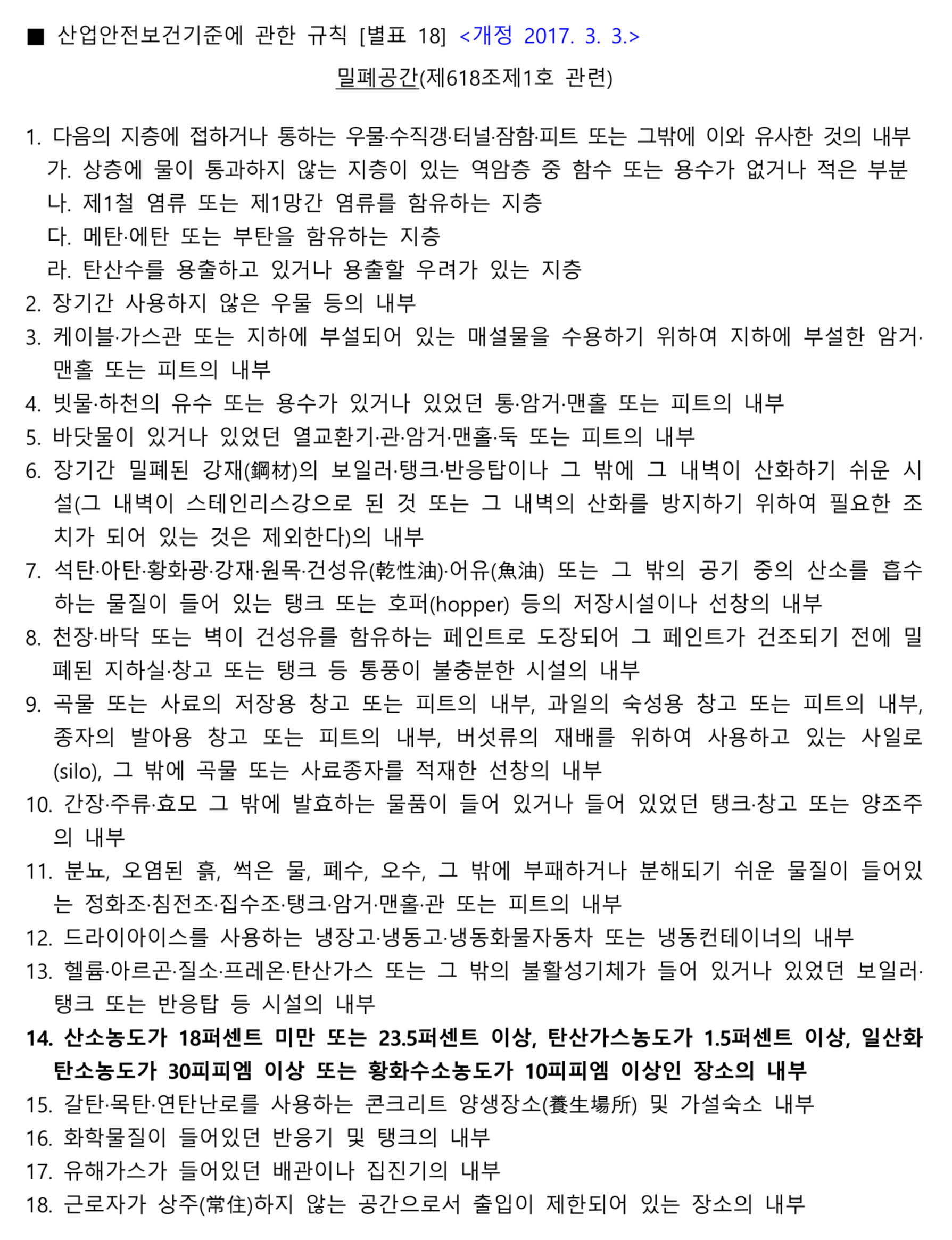 밀폐공간의 정의