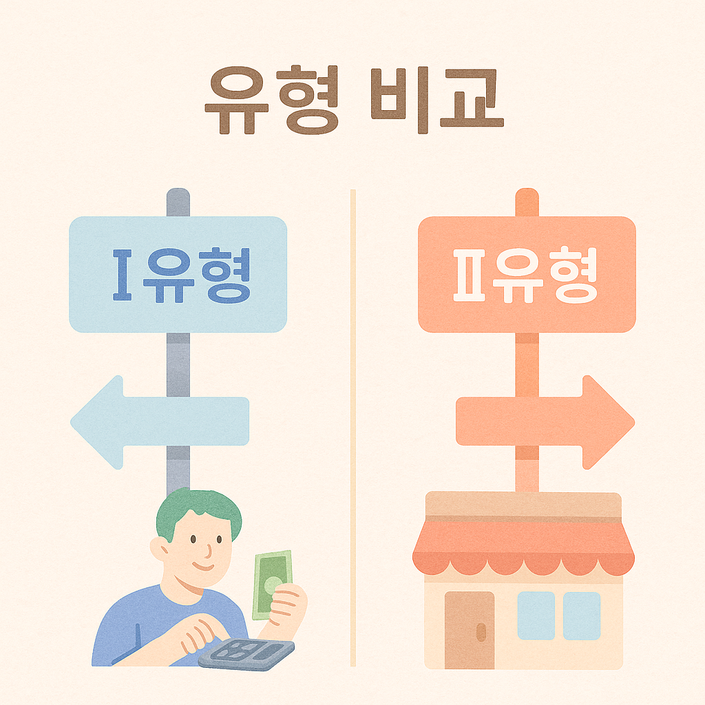 Ⅰ유형과 Ⅱ유형을 비교하는 파스텔톤 인포그래픽”