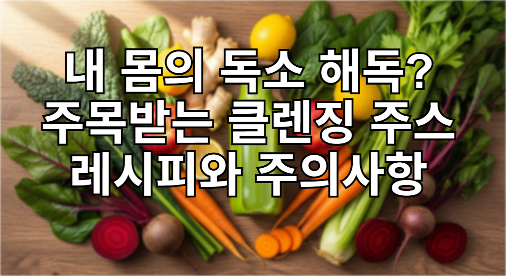 신선한 채소와 과일로 만든 활기찬 클렌징 주스와 재료들