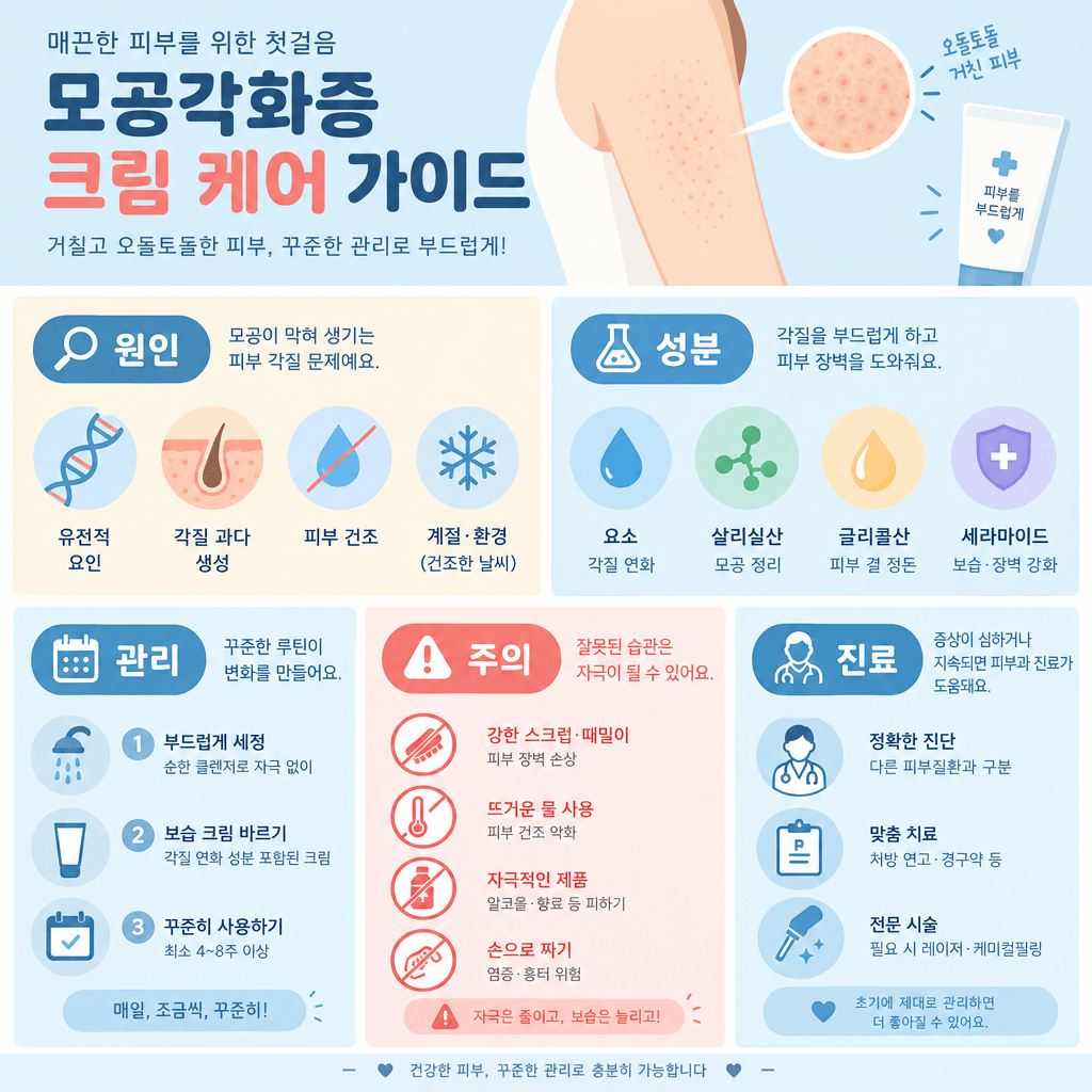 닭살은 모공각화증이라고 불립니다. 각화증을 케어하기 위해 원인을 분석하고 성분을 선택하며 주의사항을 숙지하세요.