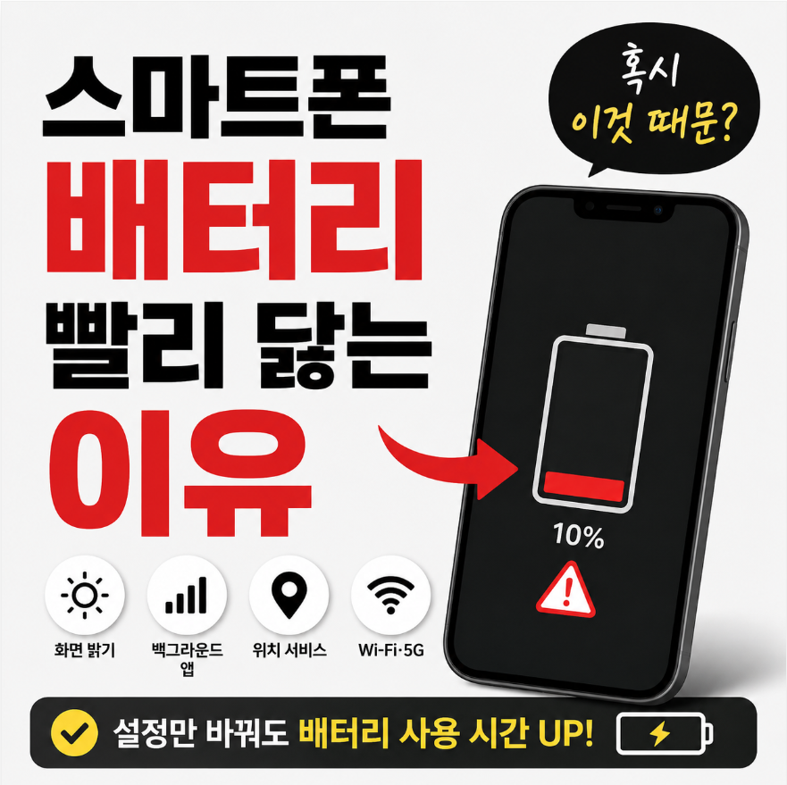 스마트폰 배터리 빨리 닳는 이유 이미지